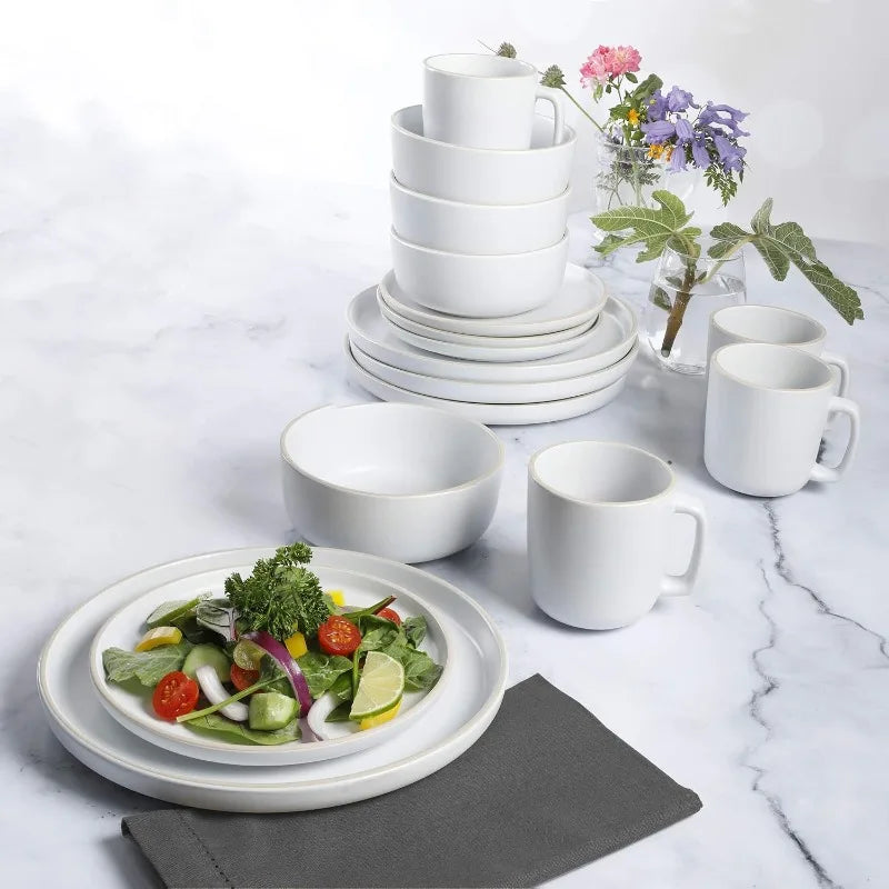 Zuma Stoneware Plates, Bowls, & Mugs Dinnerware Set - Matte , Service for Four (16pcs)