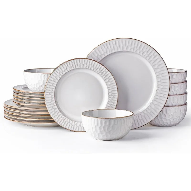 Embossed Elegant Stoneware Plates and Bowls Sets