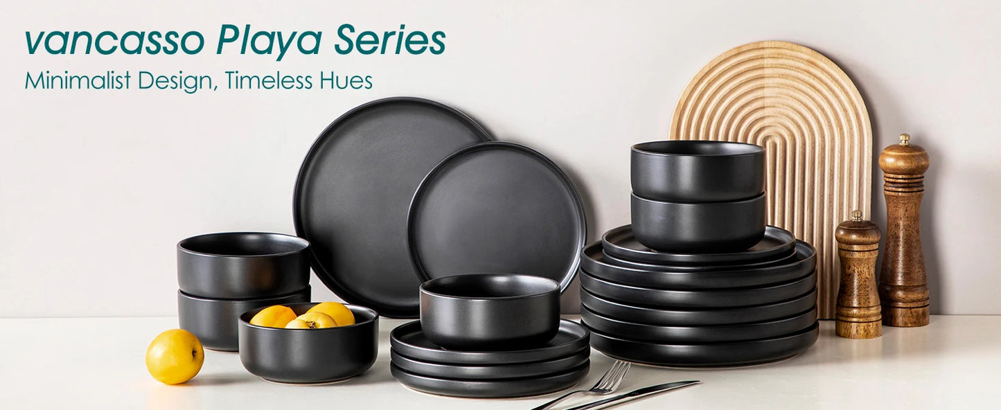 18/24PCS Black Ceramic Stoneware Dinner Set