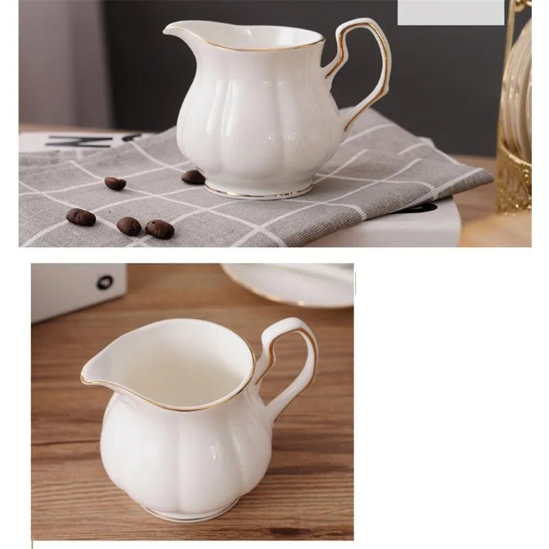 15 Piece Simple White English Ceramic Tea Set with Metal Holder, Matching Spoons