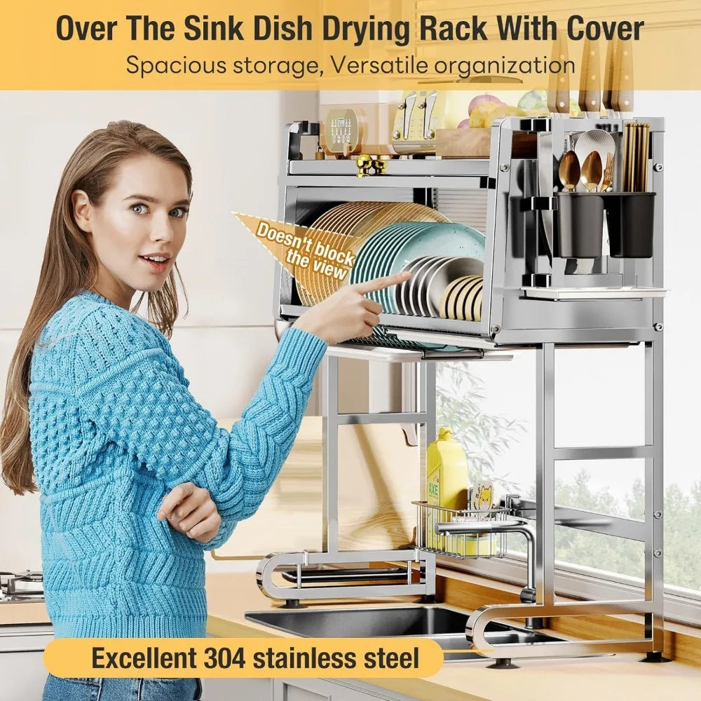 3 Tier Adjustable Over The Sink Dish Drying Rack