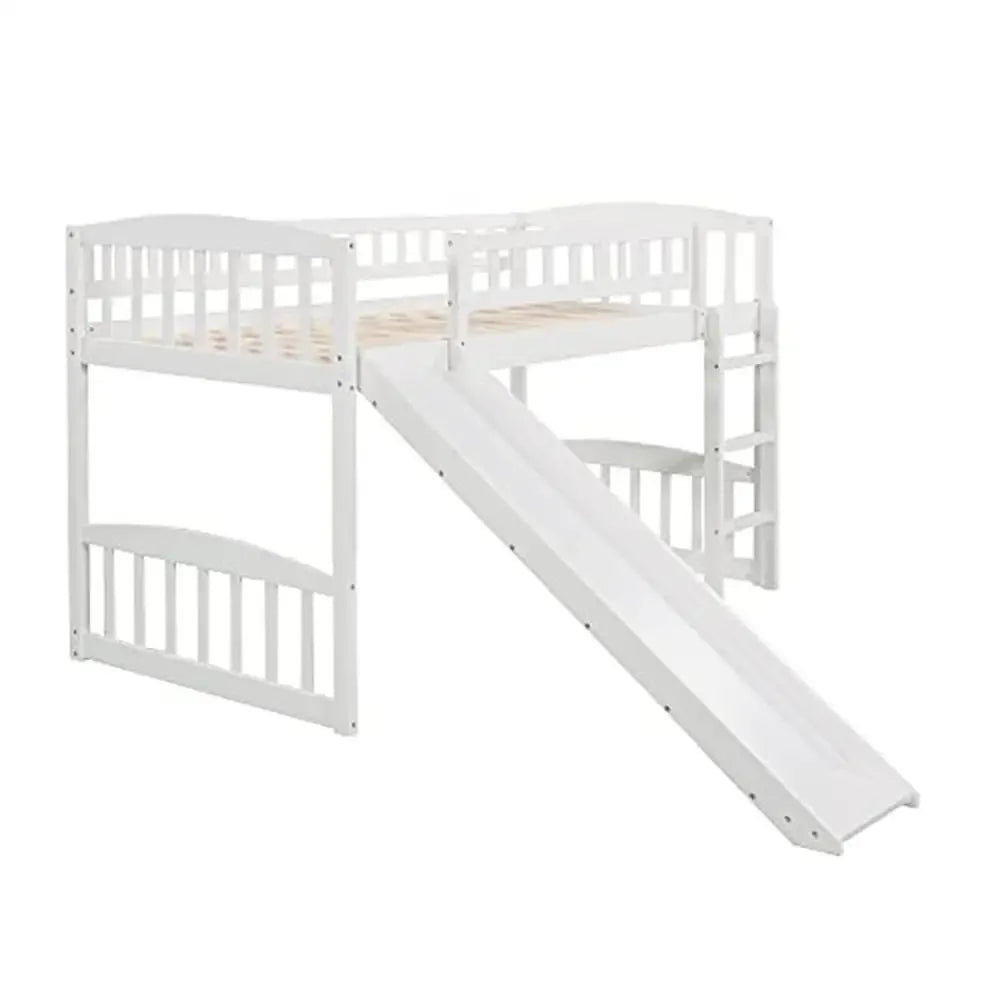 Kids' Wood White Pine Twin Loft Bed with Slide and Ladder