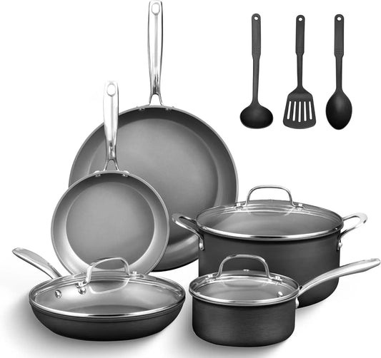 13 Pc Hard Anodized Ceramic Non Stick Cookware Set