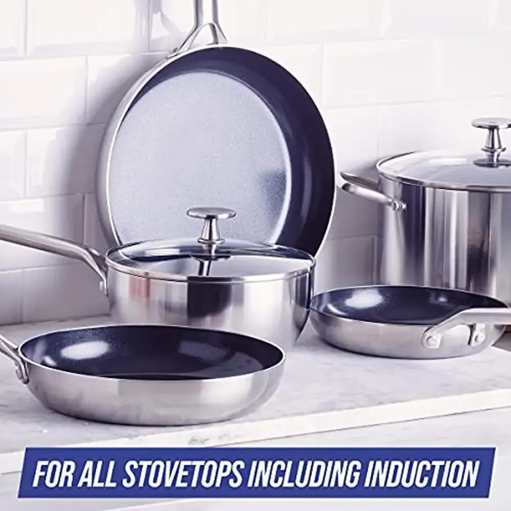 11-Piece Stainless Steel Tri-Ply Diamond Infused Nonstick Cookware Set