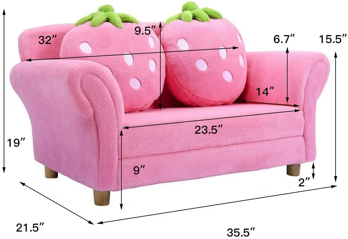 Coral Fleece Surface, Toddler Couch with Two Strawberry Pillows