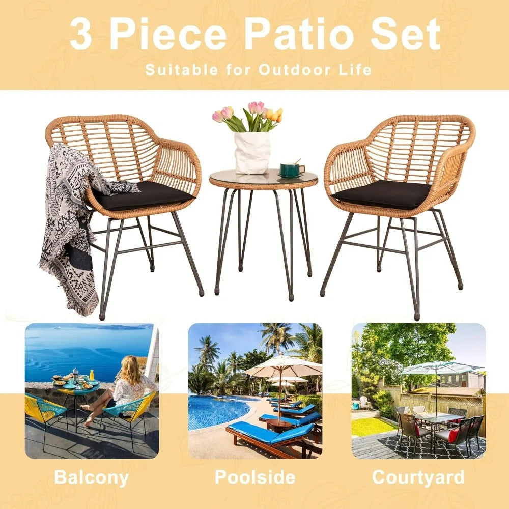 3 Piece Outdoor Wicker Furniture Patio Set