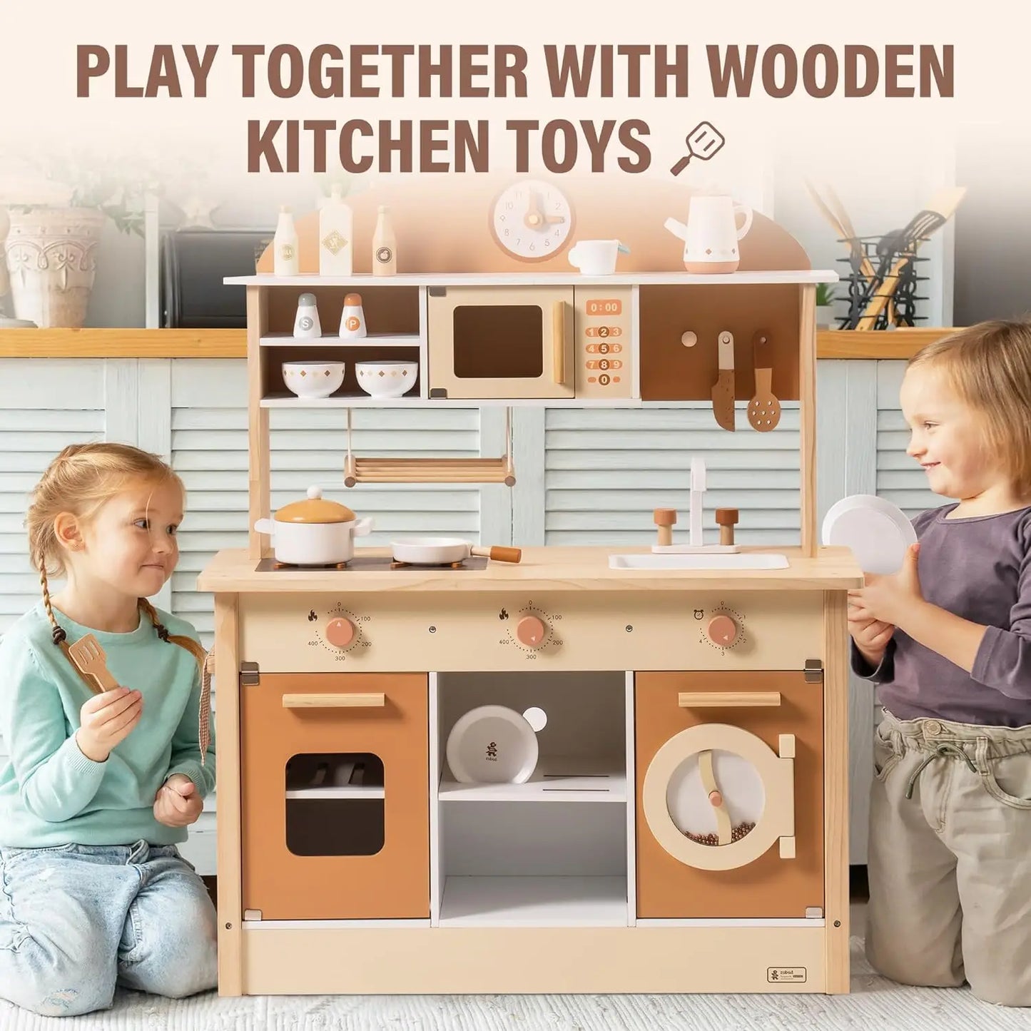 Wooden Play Kitchen with Realistic Accessories