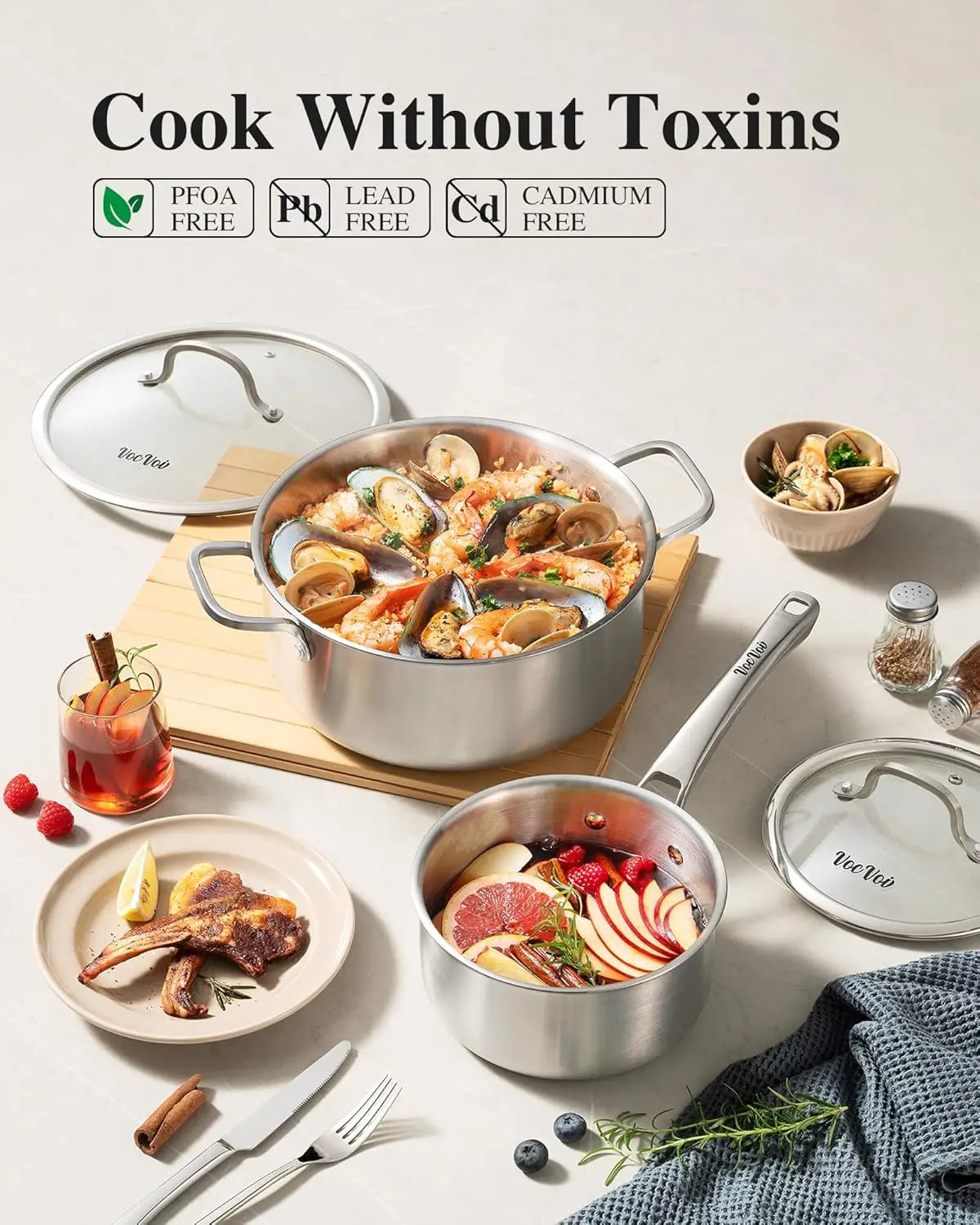 10 Pcs Tri-Ply Stainless Steel Cookware Set