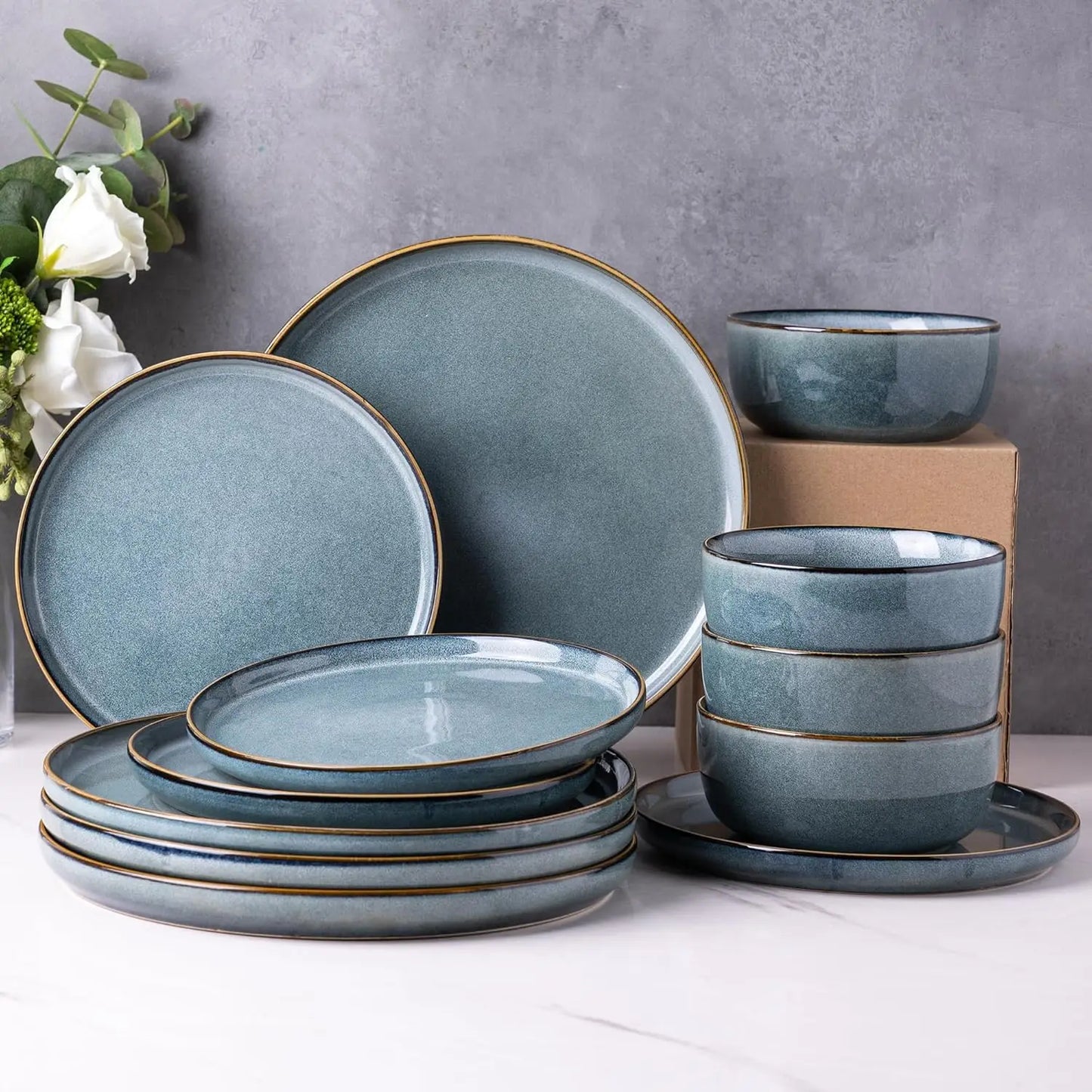 18 Piece Scratch Resistant Stoneware Dinner Set for 6