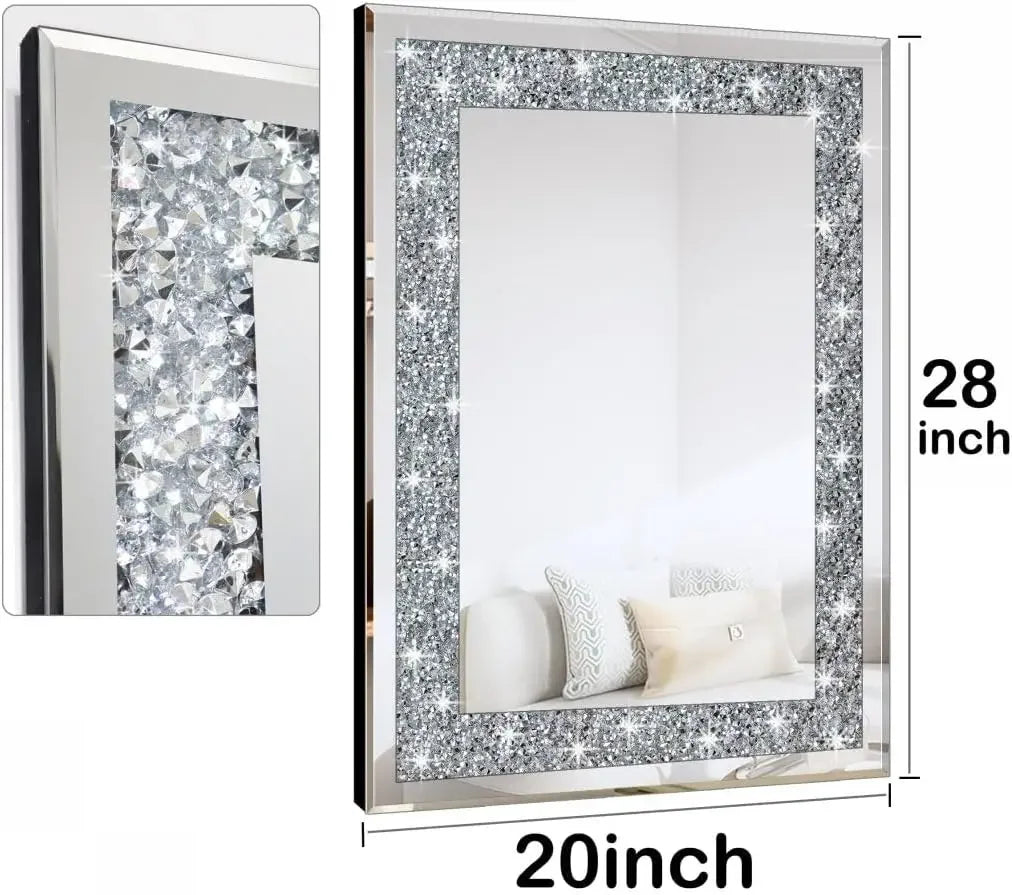 20x28 inch Frameless Crystal Crush Diamond Rectangle Wall Mirror