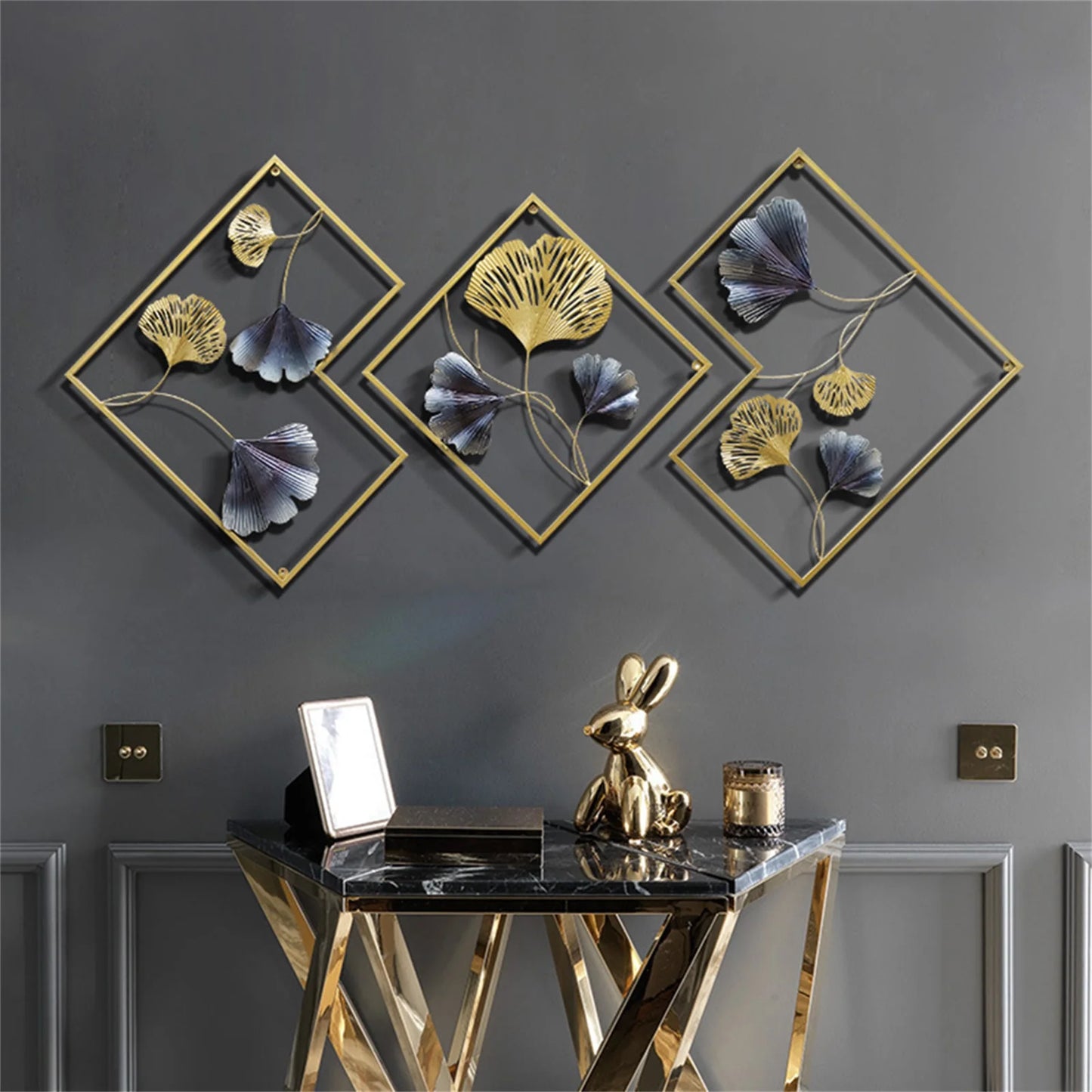 3Pcs Modern Ginkgo Metal 3D Wall Decoration