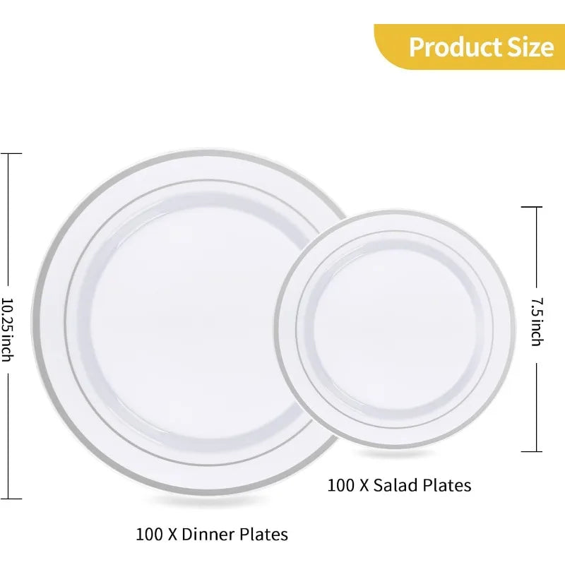 200 PCS Plastic Disposable Heavy Duty Plates