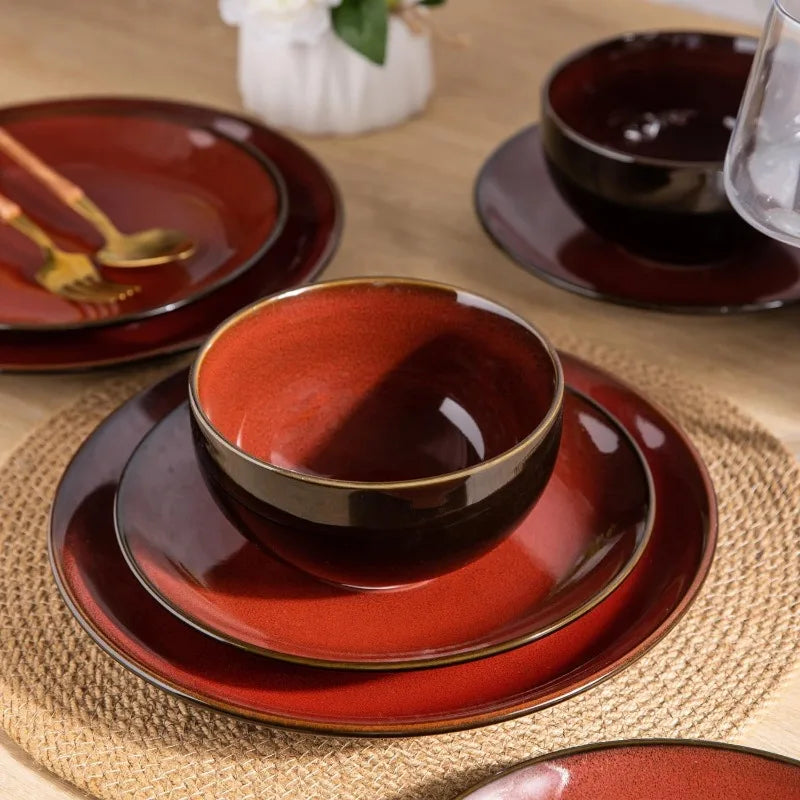 Ceramic Dinnerware Sets,Stoneware Coupe Plates and Bowls Sets,Highly Chip and Crack Resistant | Dishwasher & Microwave