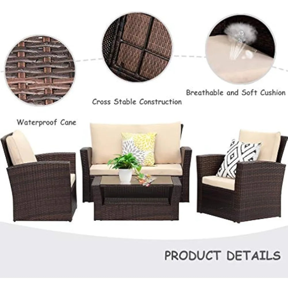 Sectional Sofa Rattan Wicker Conversation Set With Coffee Table