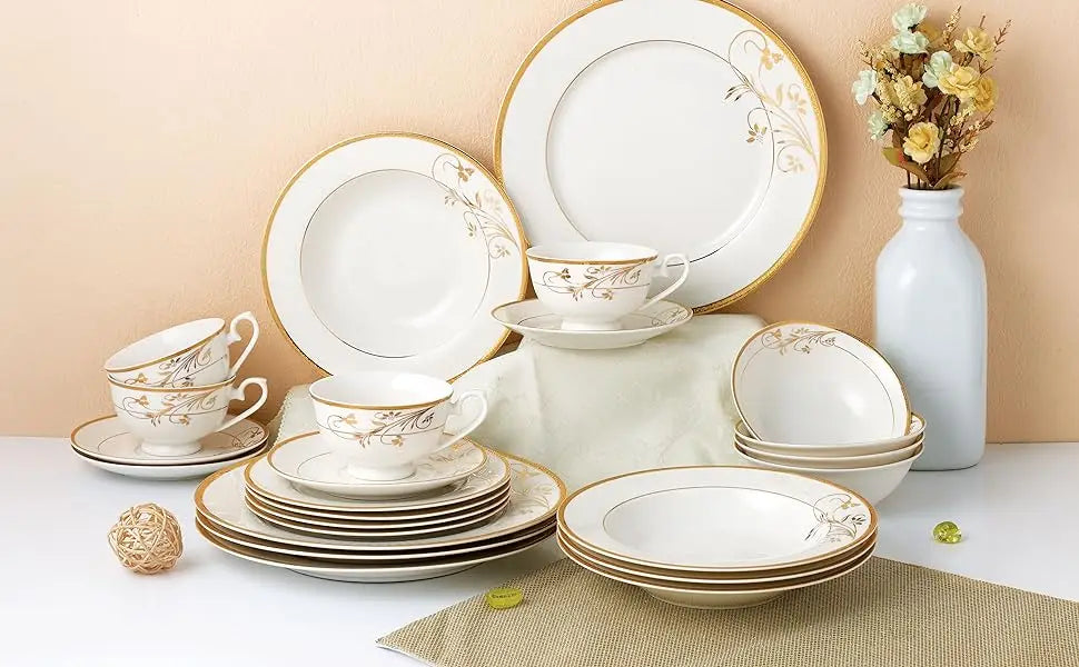 57-Piece 24K Gold Floral Design Dinnerware Set, Service for 8