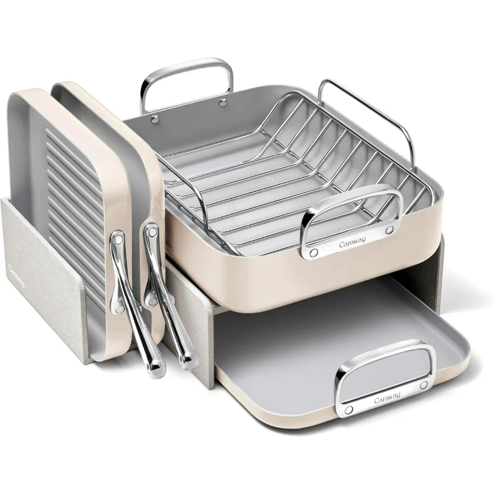 Non-Stick Ceramic Square Cookware Set - Perfect for Griddling, Searing, Roasting, and More