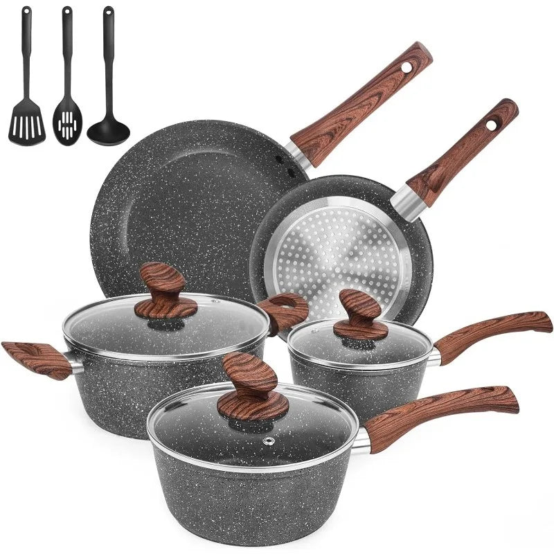 Ultra Nonstick,11 Piece Die-Cast Cookware Set with Frying Pan, Sauce Pan, Stockpot, Stay Cool Handle