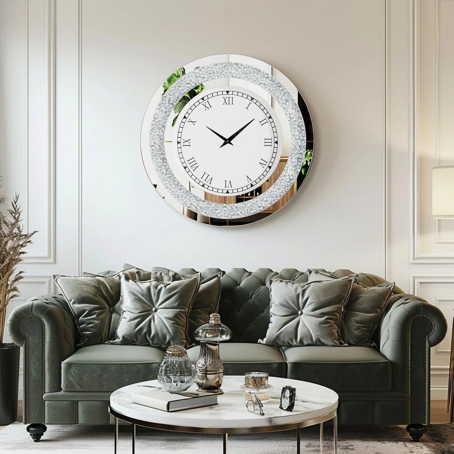 24inch Crystal Sparkle Crush Diamond Large Mirrored Wall Clock