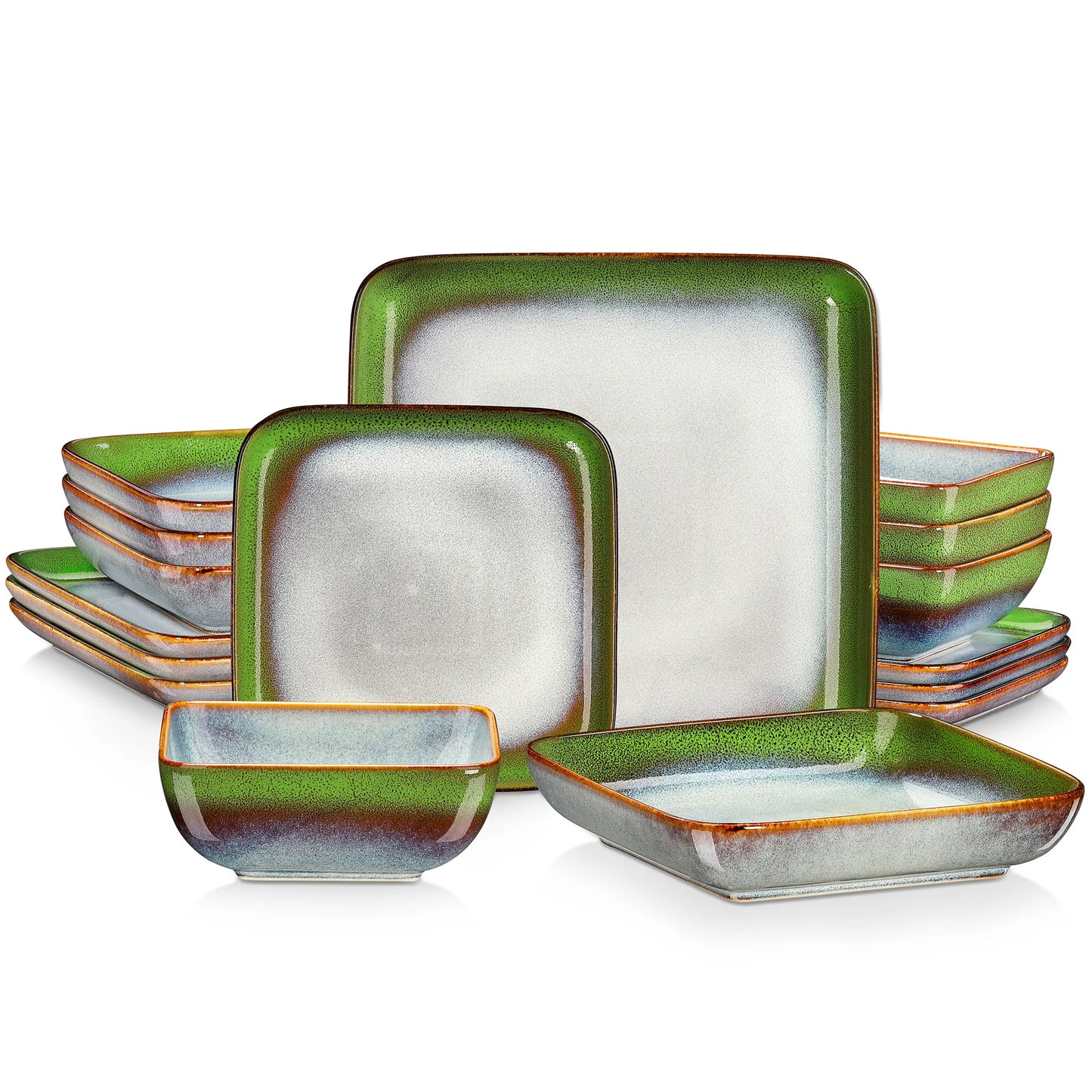 Ceramic 16 Piece Square Kiln Change Glaze Dinnerware Set