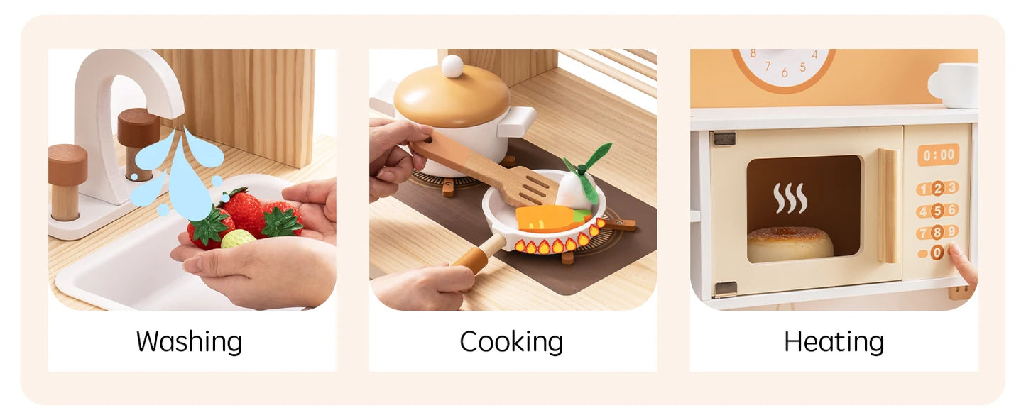 Wooden Play Kitchen with Realistic Accessories