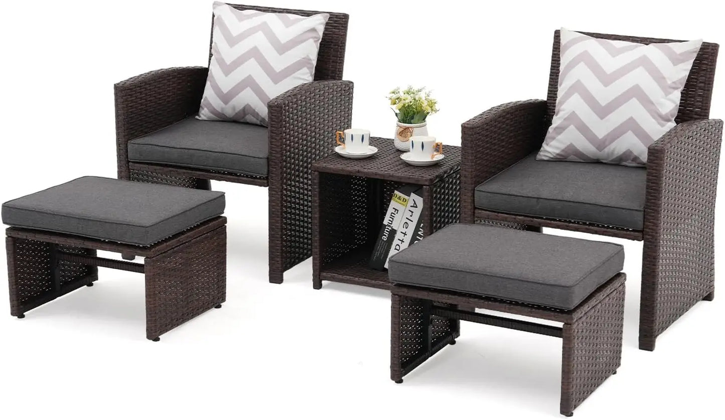 5 Pcs Patio Conversation Set with Ottoman