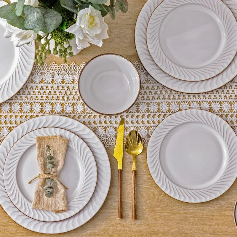 Embossed Elegant Stoneware Plates and Bowls Sets