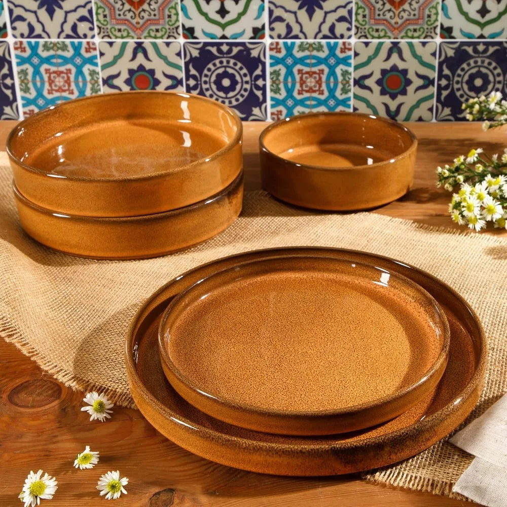 Oprah's Favorite Things - Santorini Mist Double Bowl Terracotta Reactive Glaze Plates and Bowls Dinnerware Set