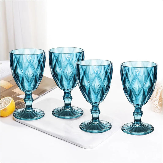 Set of 4 Plastic Reusable 12 Ounce Water Goblets