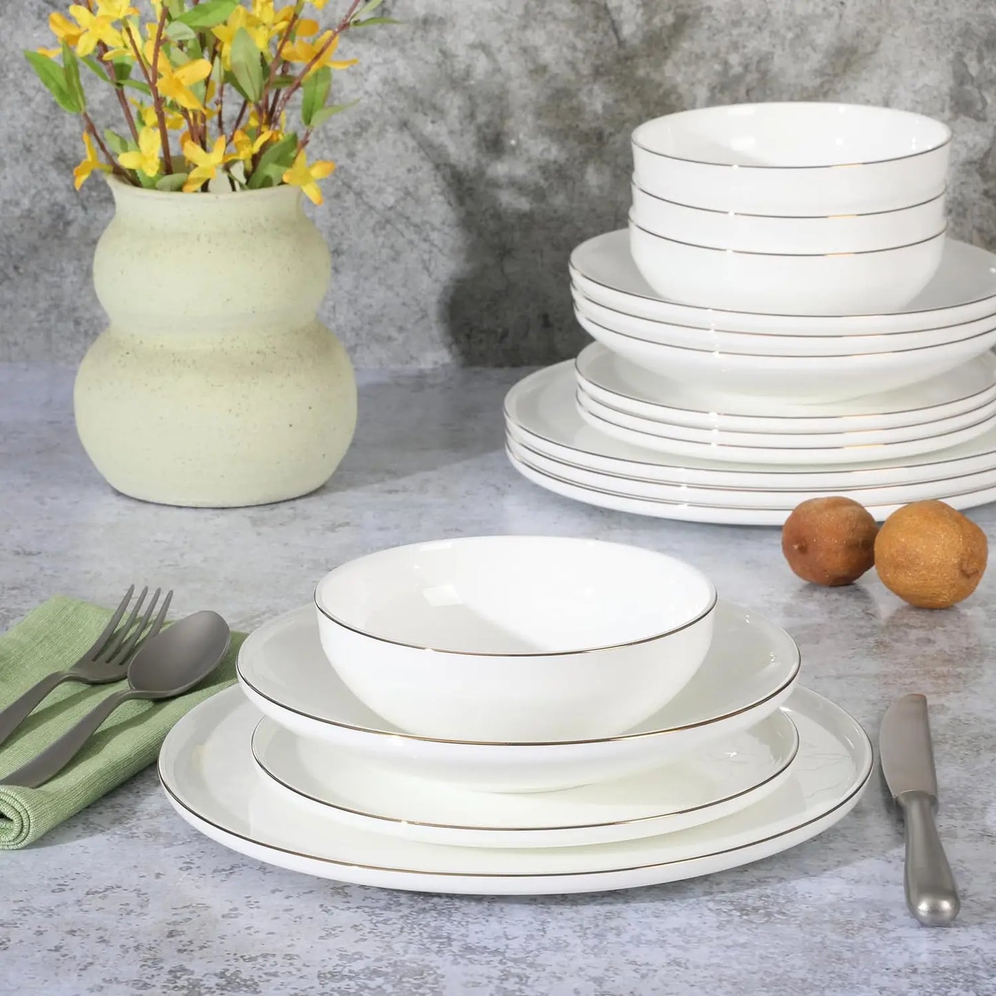 Mayfair Bay Embossed Double Bowl Dinnerware Set, Service for 4 (16pcs)