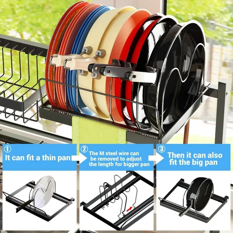 Over The Sink Dish Drying Rack (Adjustable Height/Length) Snap-On Design 2 Tier Large Dish Drainer