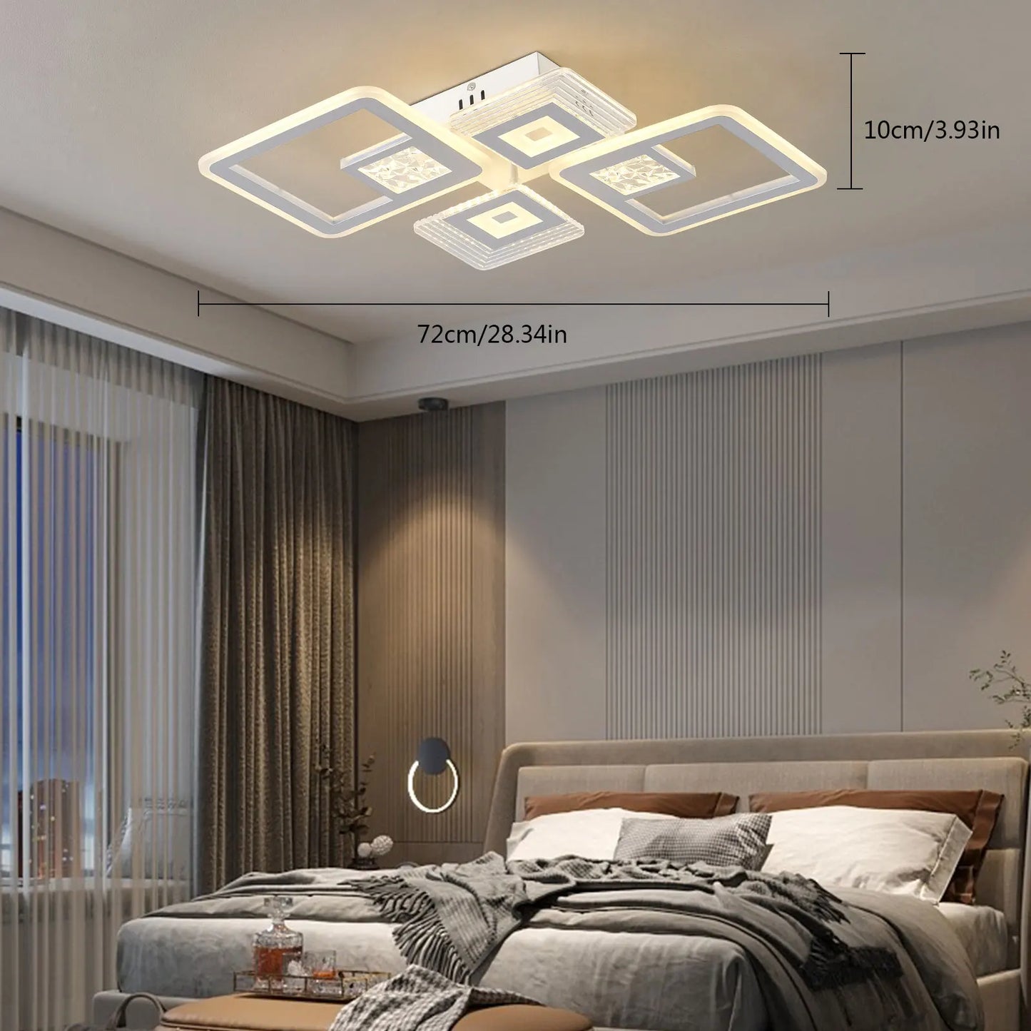 46W Modern Embedded Dimmable LED Acrylic Flush Mount Ceiling Light W/Remote Control