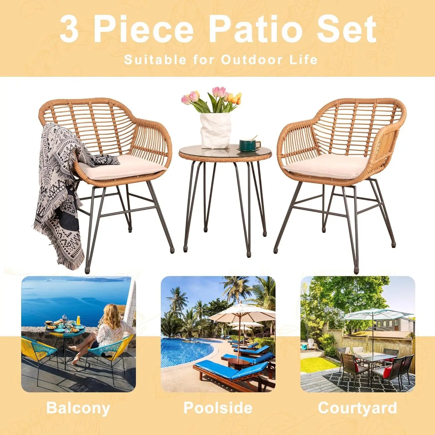 3 Piece Outdoor Wicker Furniture Patio Set