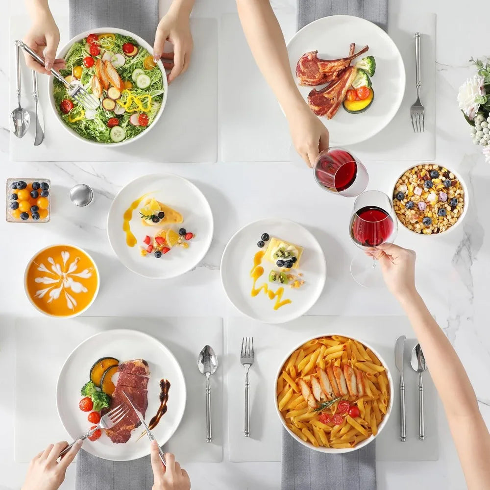 24 Piece Modern White Porcelain Dinnerware Set for 6