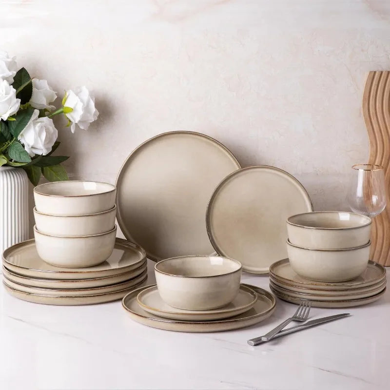 12 Piece Ceramic Dinnerware Set for 4, Scratch Resistant Dishes