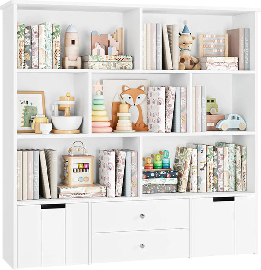 Large Kids Bookshelf/ Toy Storage Organizer, With 4 Drawers And 7 Storage Cubbies