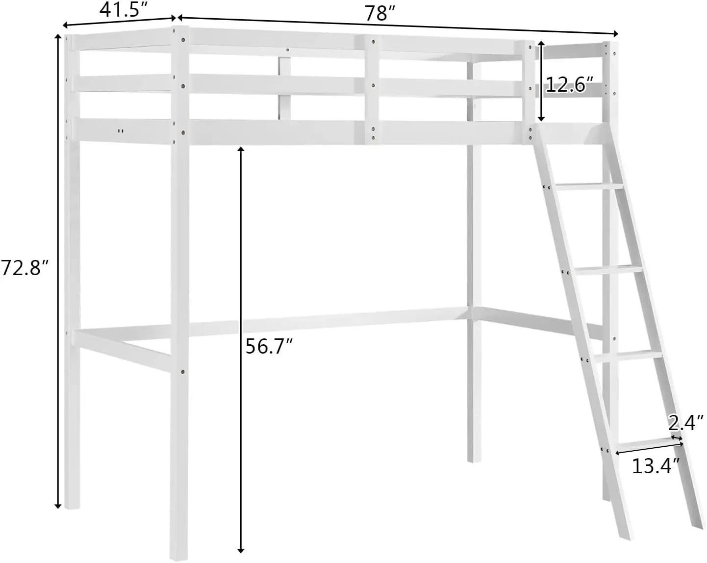 Twin Over Twin Solid Wood Bunk Bed Frame with Ladder and Guard Rail Space