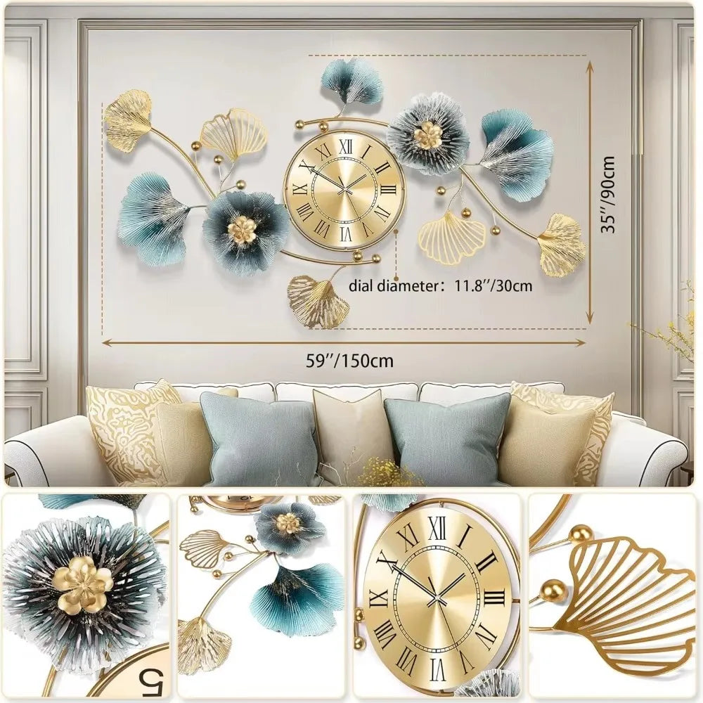 Creative Metal Ginkgo Biloba Decorative Wall Clock