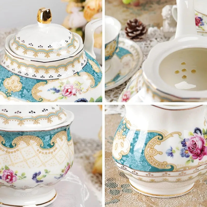 21 Piece Floral Porcelain Tea Set, for 6