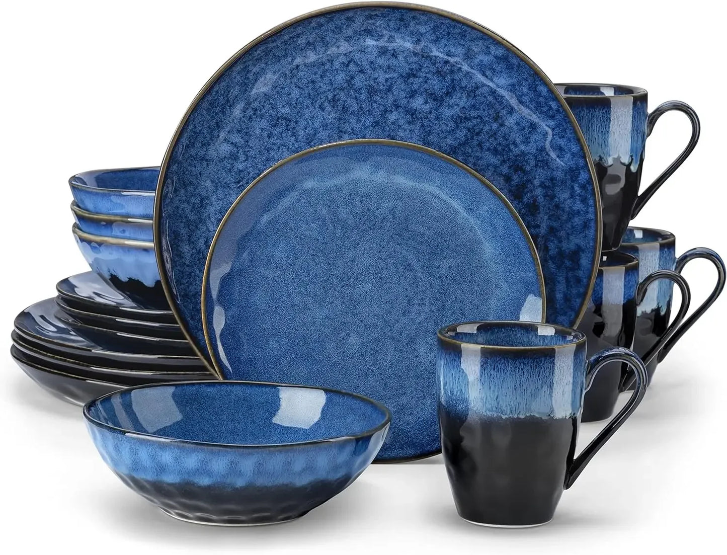 12 Piece, Reactive Change Glaze Dinner Set, Plates and Bowls Set