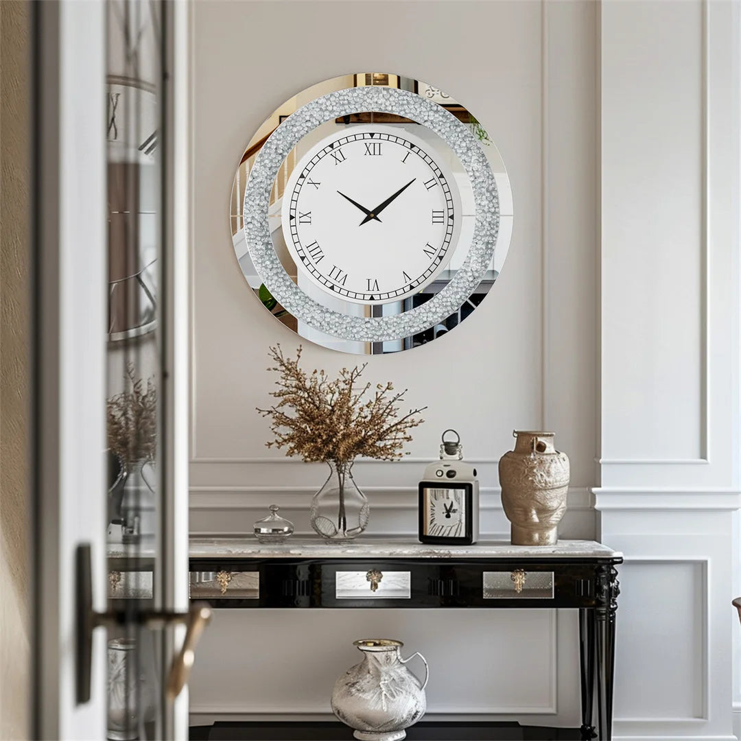 Silver Tawny Tinted Crystal Crushed Diamond Wall Clock