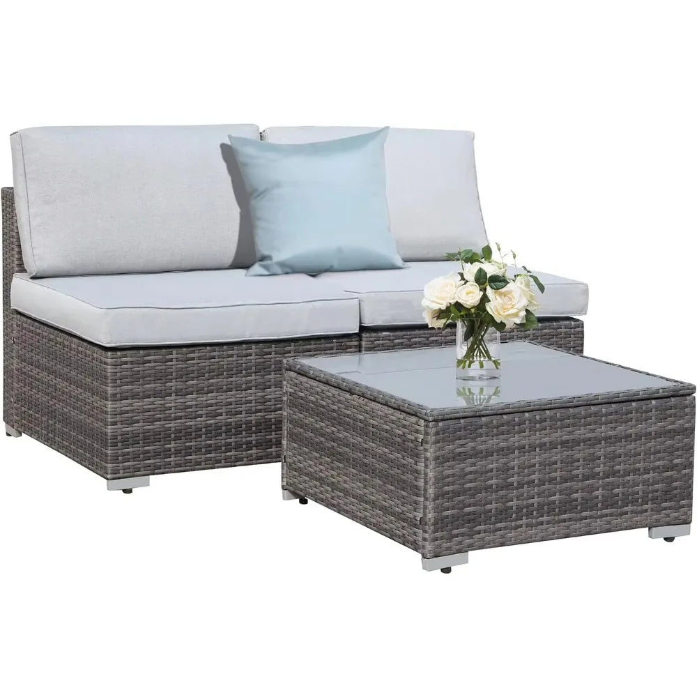 3PCS All-Weather PE Wicker Conversation Sofa Set