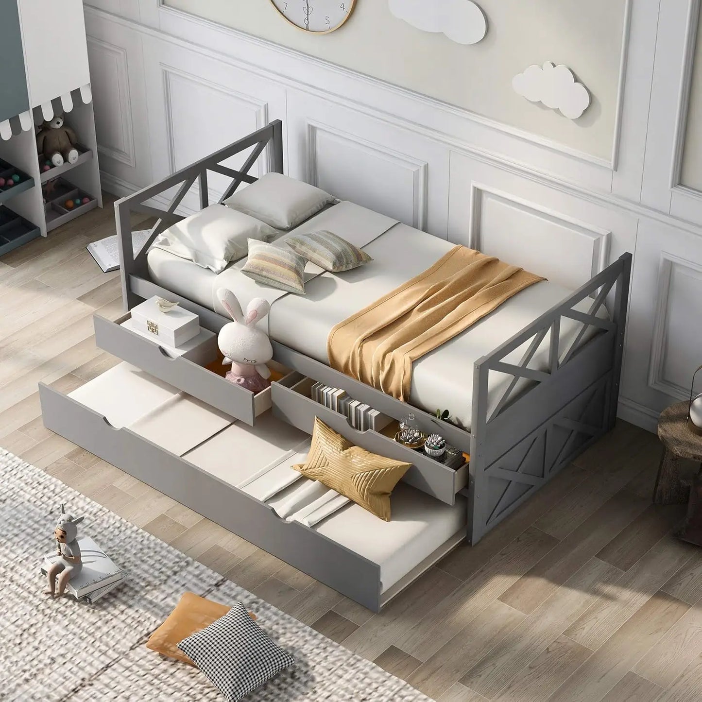 Twin Size Storage Daybed Bed Frame with 6 Drawers