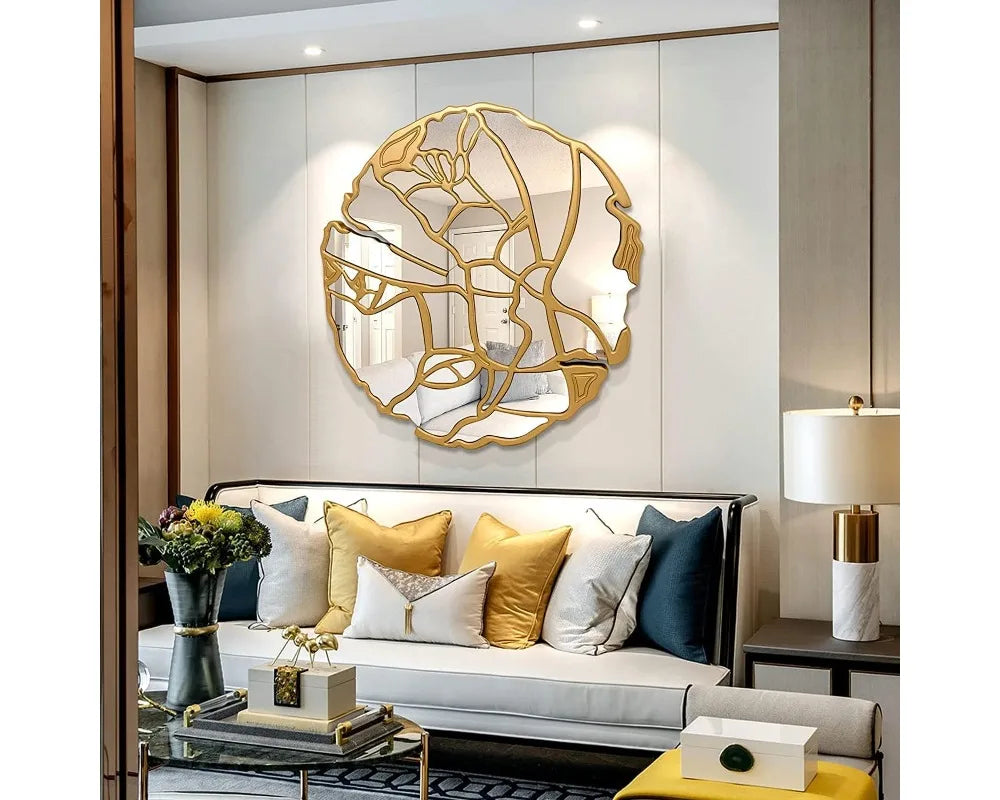 31.5'' Round Irregular Frame Gold Wall Mirror