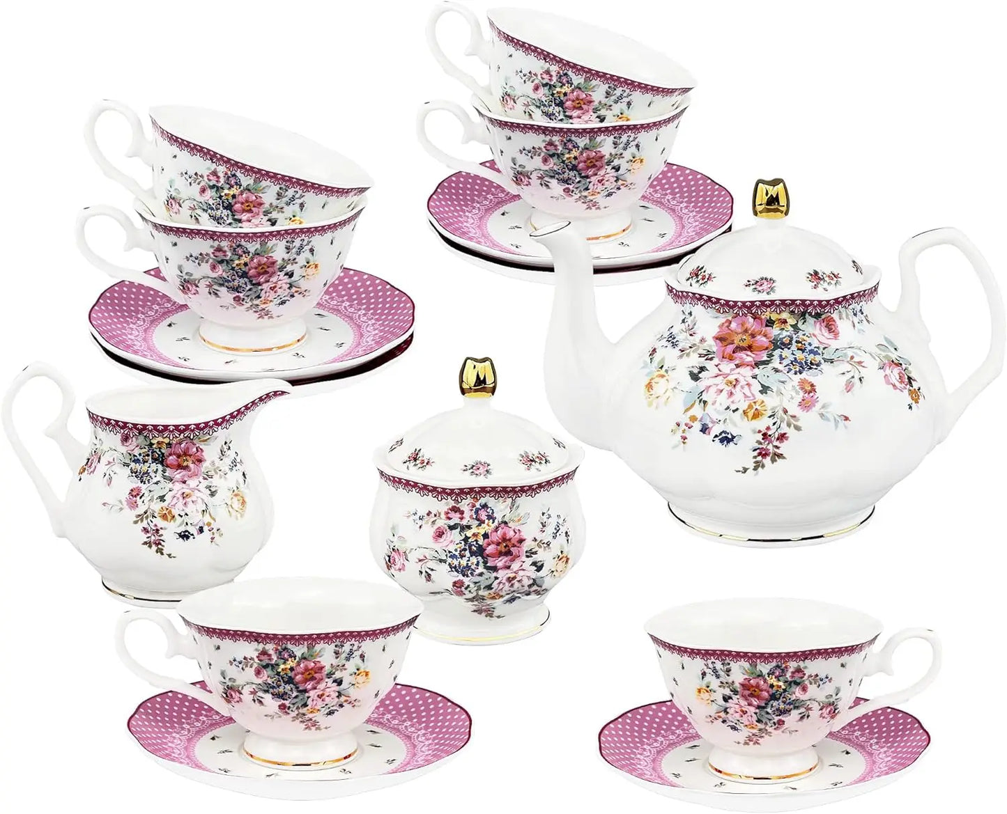 21 Piece Floral Porcelain Tea Set, for 6