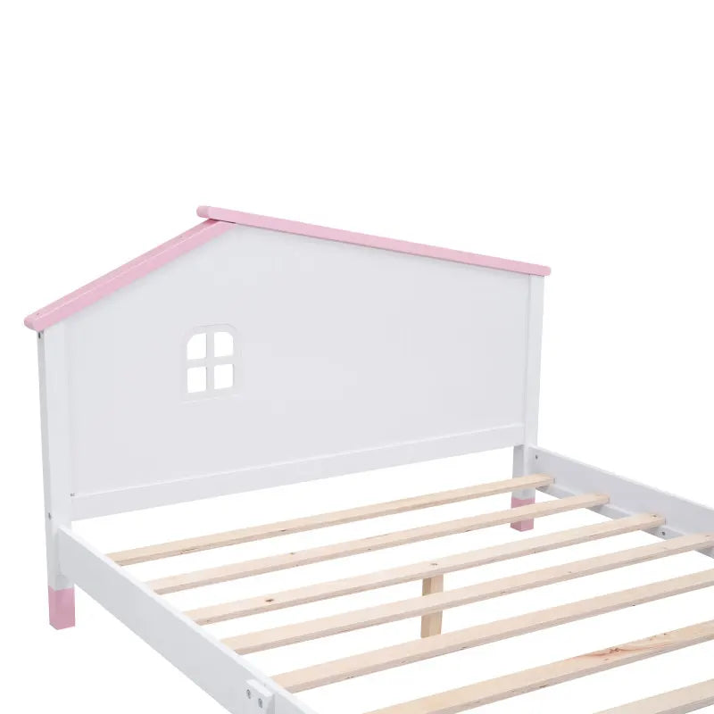 3-Piece Full Size Platform Bed with Nightstand and Storage Dresser, White + Pink - Bedroom Set