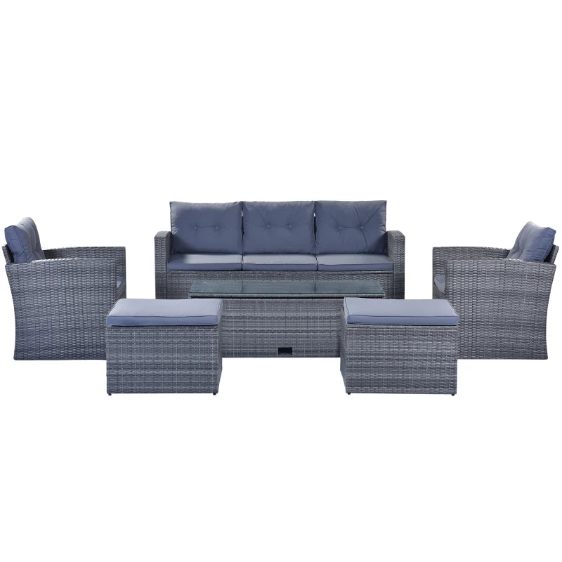 6-piece Wicker rattan Patio Outdoor Sectional Set with coffee table, wicker sofas, ottomans, removable cushions