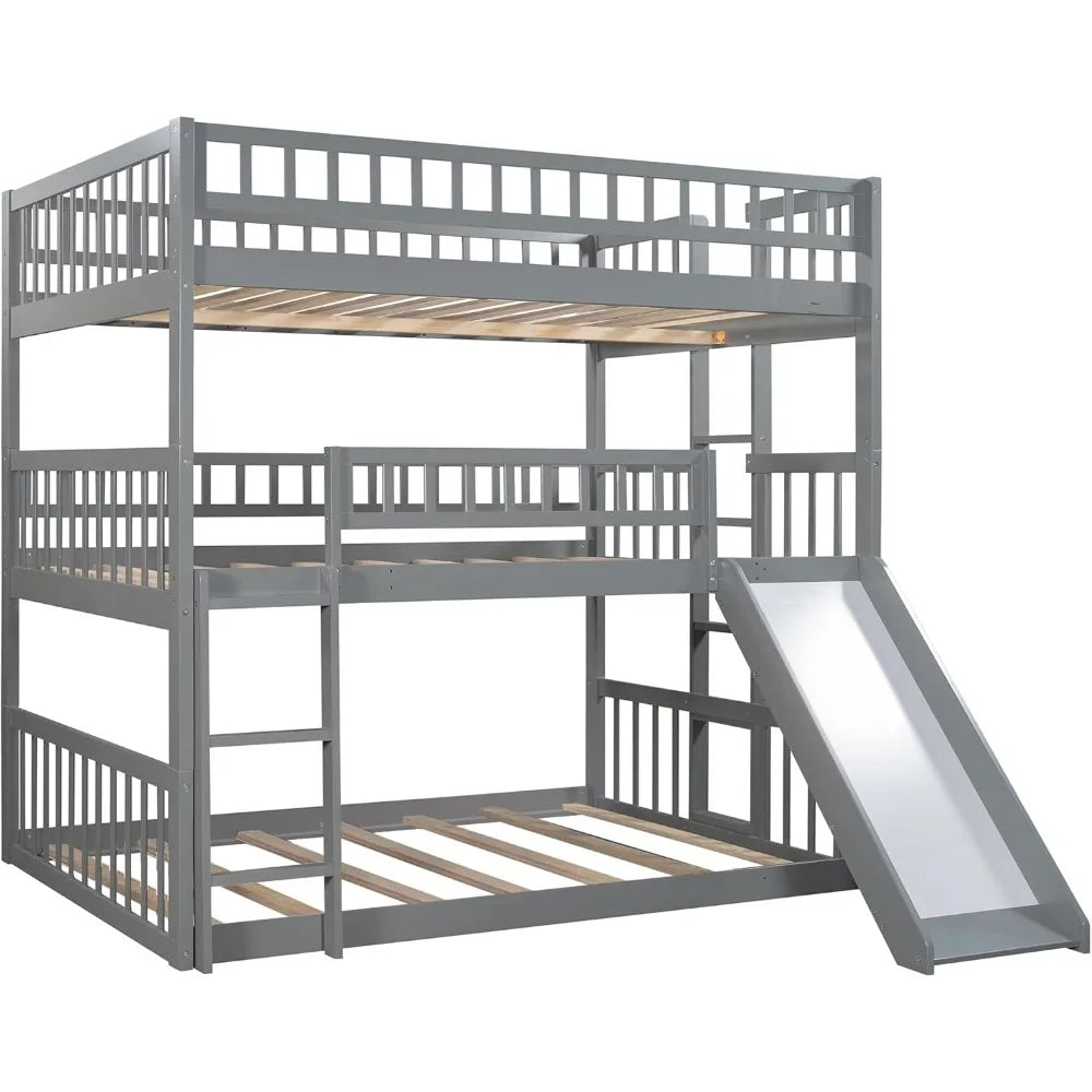 Full Over Full Over Full Triple Bunk Beds with Slide