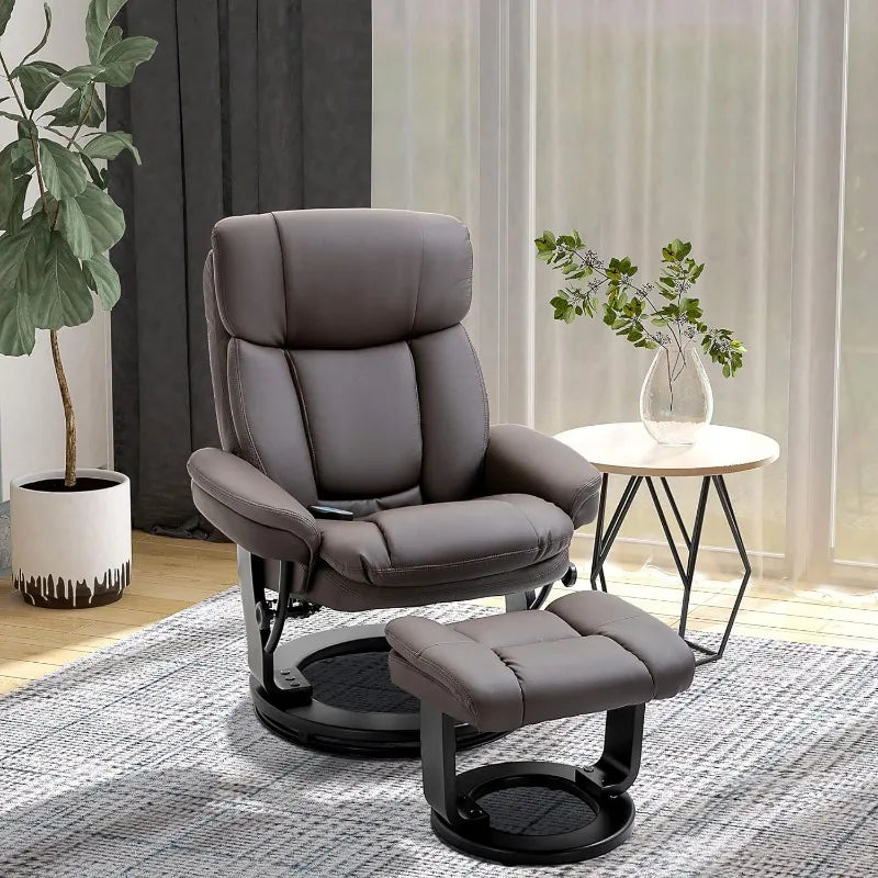 Swiveling PU Leather Massage Recliner Chair with Ottoman,10 Point Vibration