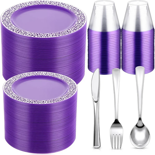 300 Pieces Disposable Plastic Dinnerware Set