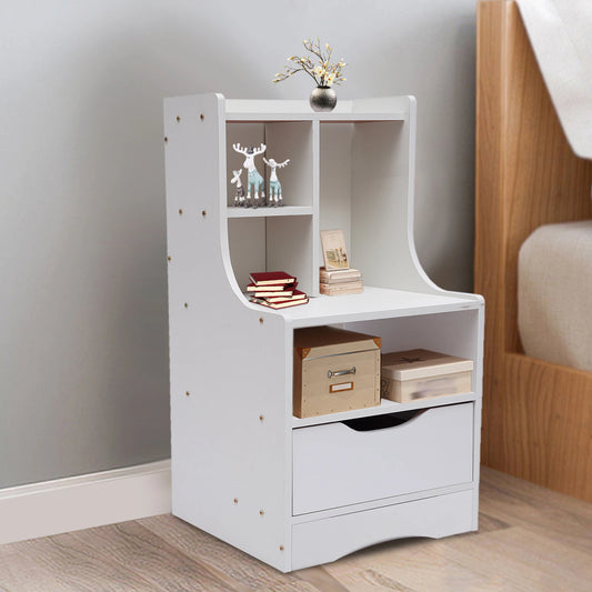 Free-Standing Wood Nightstand with Drawer and Open Shelf